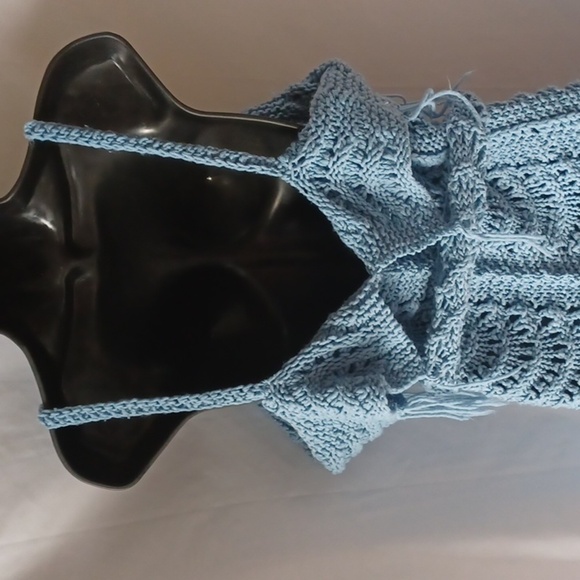 vintage hand-crocheted jumpsuit, blue, one of a kind, sz medium, handmade - Picture 4 of 5